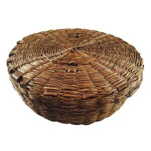 Vintage Native Handwoven Round Sweetgrass Sewing Basket With Lid 7x2.5 Inches